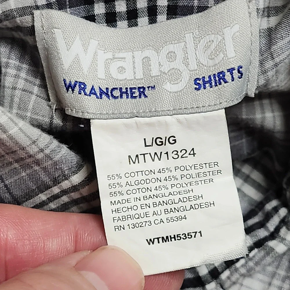 Wrangler Wrancher Shirts Mens Large‎ Western Cowboy Pearl Snap Ombre Plaid Check